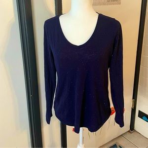 Sonoma navy blue v-neck long sleeve shirt with silver glittery sparkles